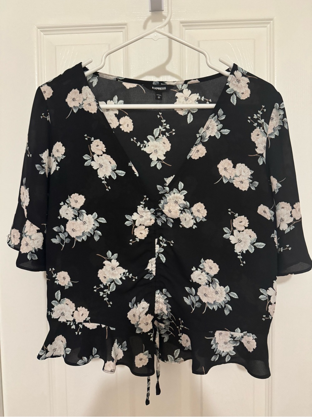 Express Black Blouse with Cream Floral Print (Worn once)